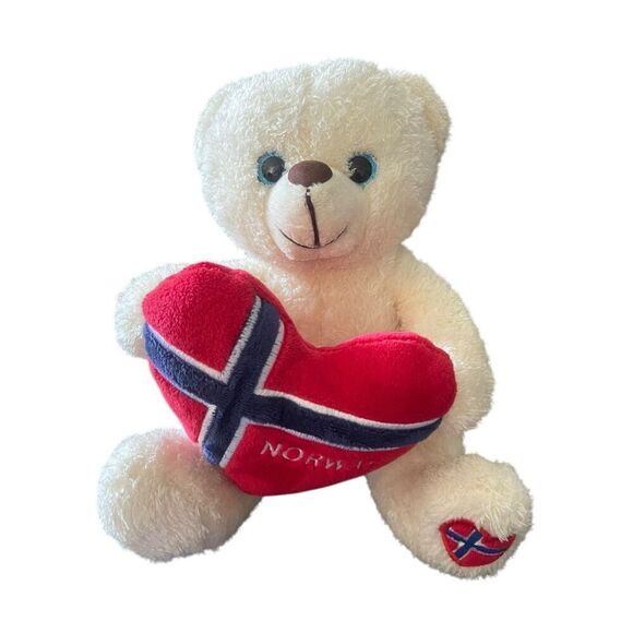 Way Nor Polar Bear With Flag Heart Stuffed Plush Doll - Picture 1 of 13